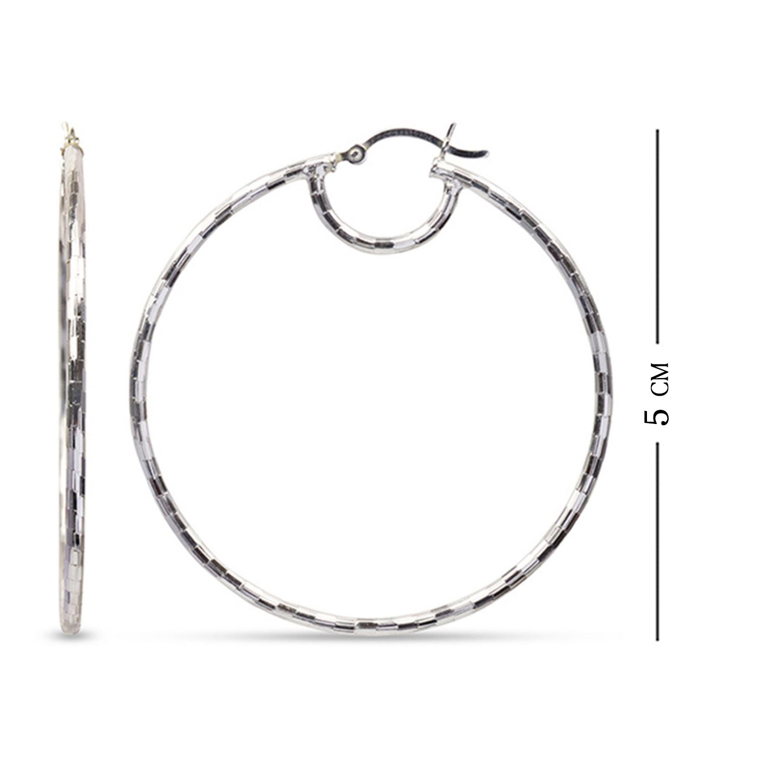 925 Sterling Silver Diamond Cut Hoop Earrings for Women 50MM