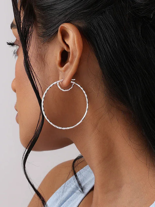 Disco Diamond-Cut Round Women's Hoop Earrings