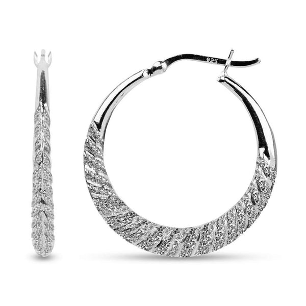 925 Sterling Silver Classic Diamond-Cut Hoop Earrings for Women