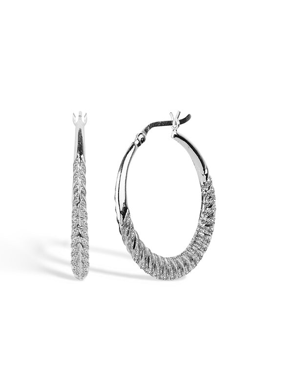 925 Sterling Silver Classic Diamond-Cut Hoop Earrings for Women