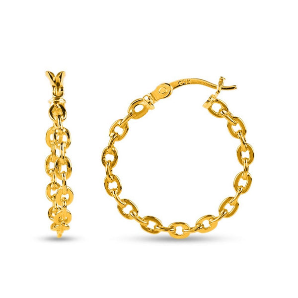 925 Sterling Silver Yellow Gold-Plated Chain Links Hoop Earrings for Women Teen