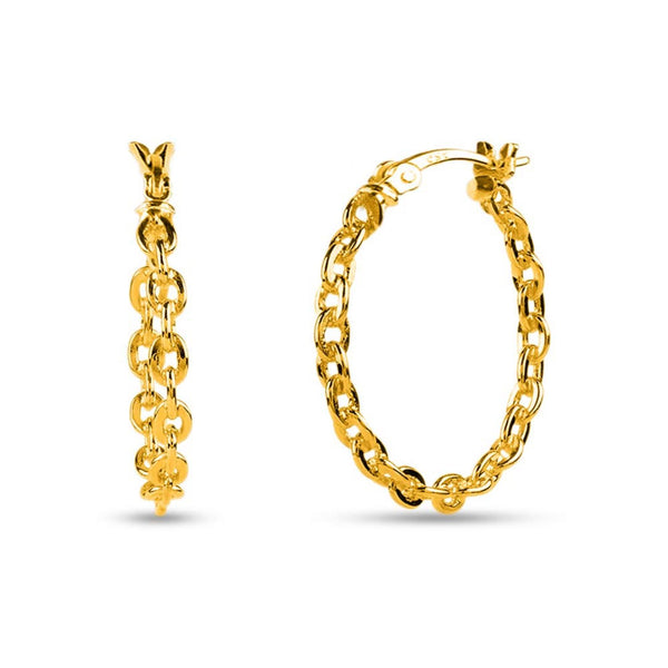 925 Sterling Silver Yellow Gold-Plated Chain Links Hoop Earrings for Women Teen