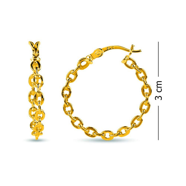 925 Sterling Silver Yellow Gold-Plated Chain Links Hoop Earrings for Women Teen