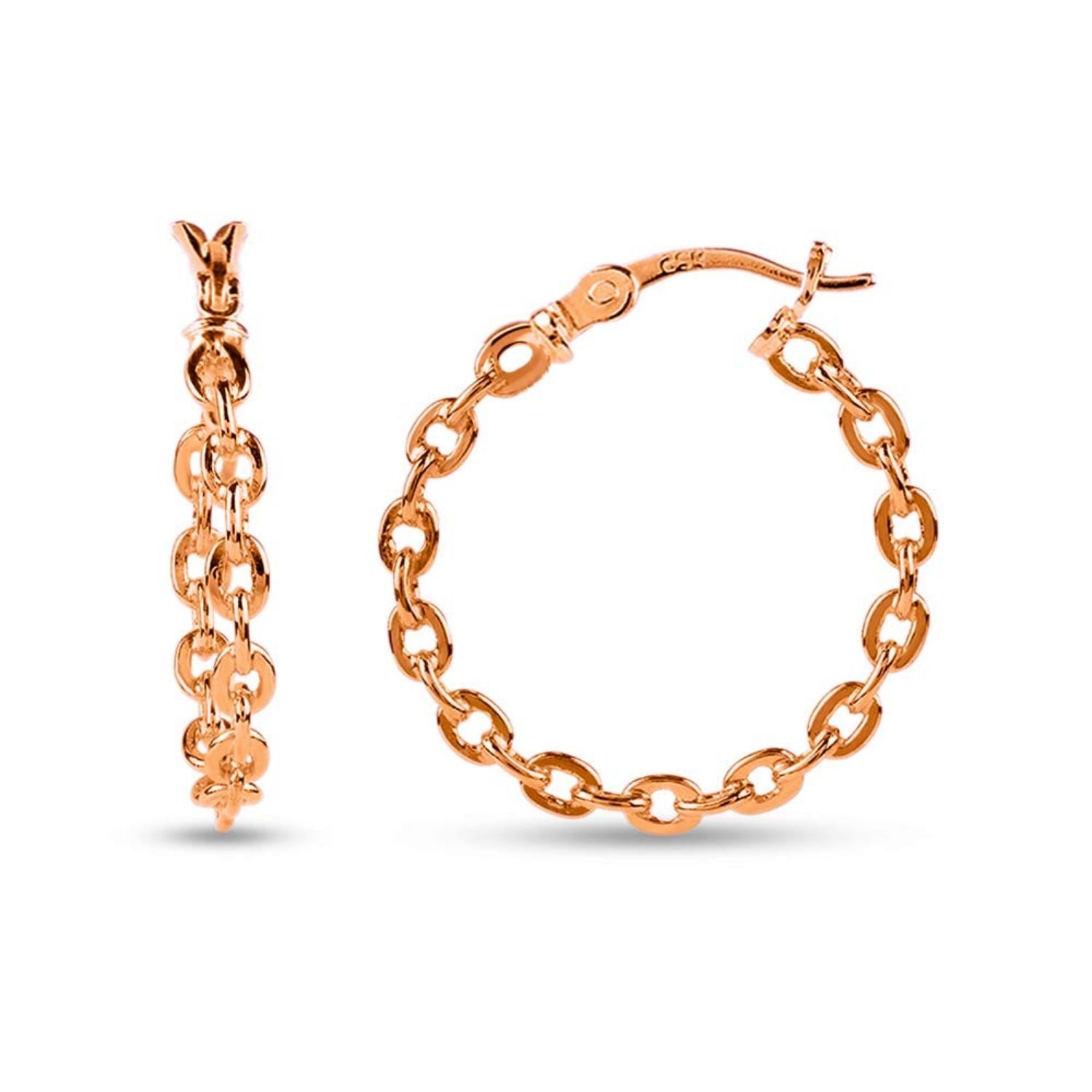 925 Sterling Silver Rose Gold-Plated Chain Links Hoop Earrings for Women Teen