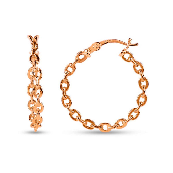 925 Sterling Silver Rose Gold-Plated Chain Links Hoop Earrings for Women Teen