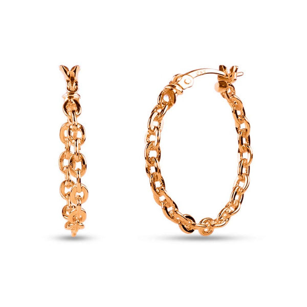 925 Sterling Silver Rose Gold-Plated Chain Links Hoop Earrings for Women Teen