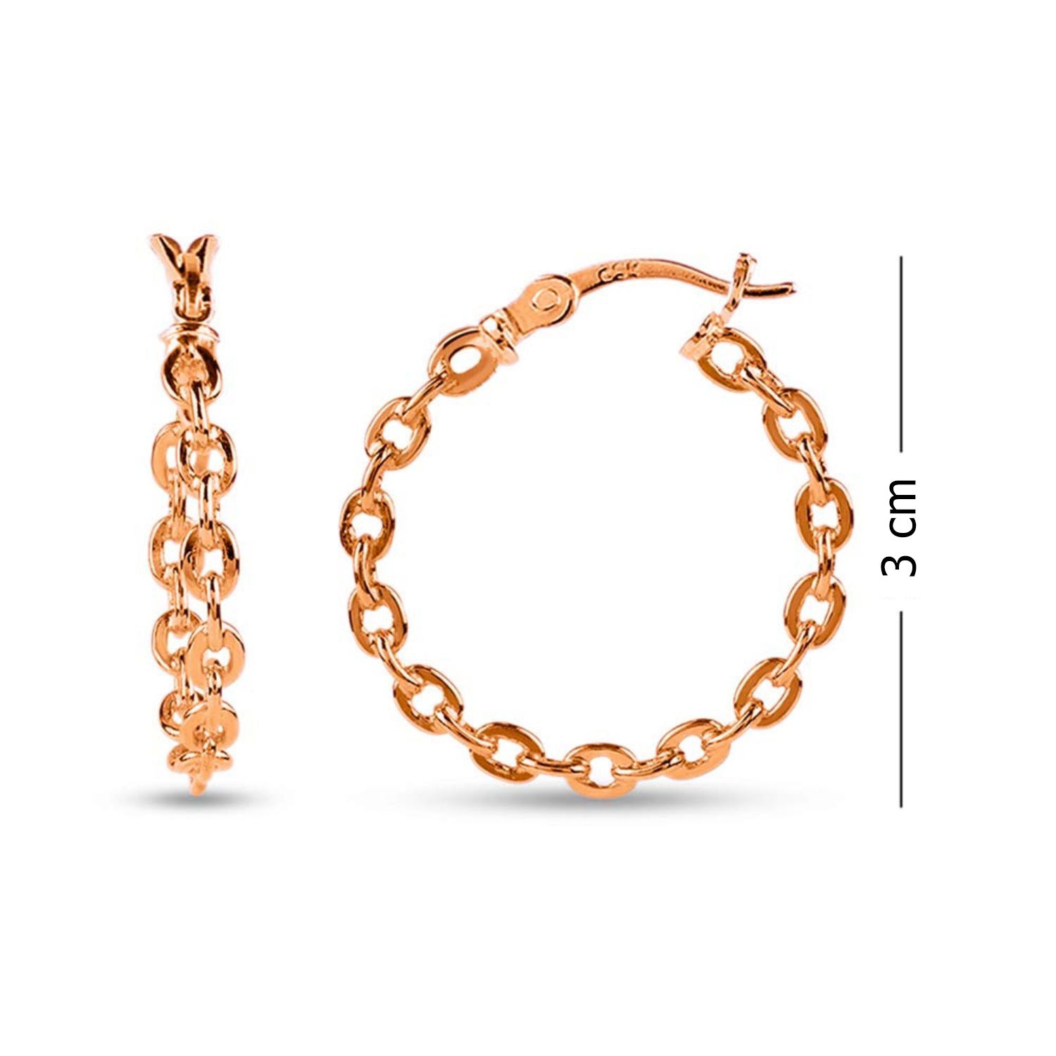 925 Sterling Silver Rose Gold-Plated Chain Links Hoop Earrings for Women Teen