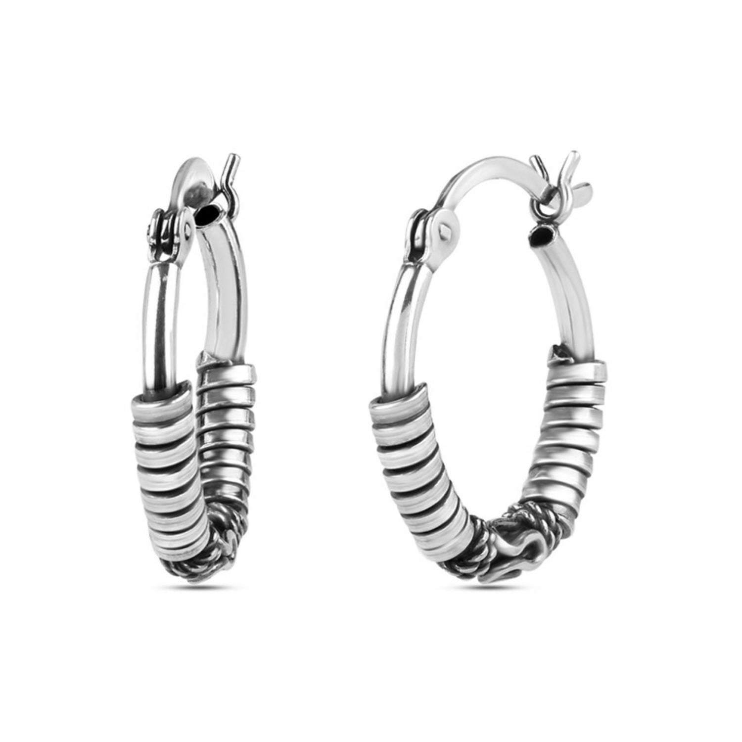 925 Sterling Silver Antique Tribal Hoop Earrings for Teen Women