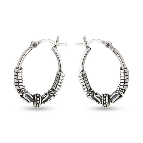 925 Sterling Silver Balinese Hoop Earrings for Teen Women