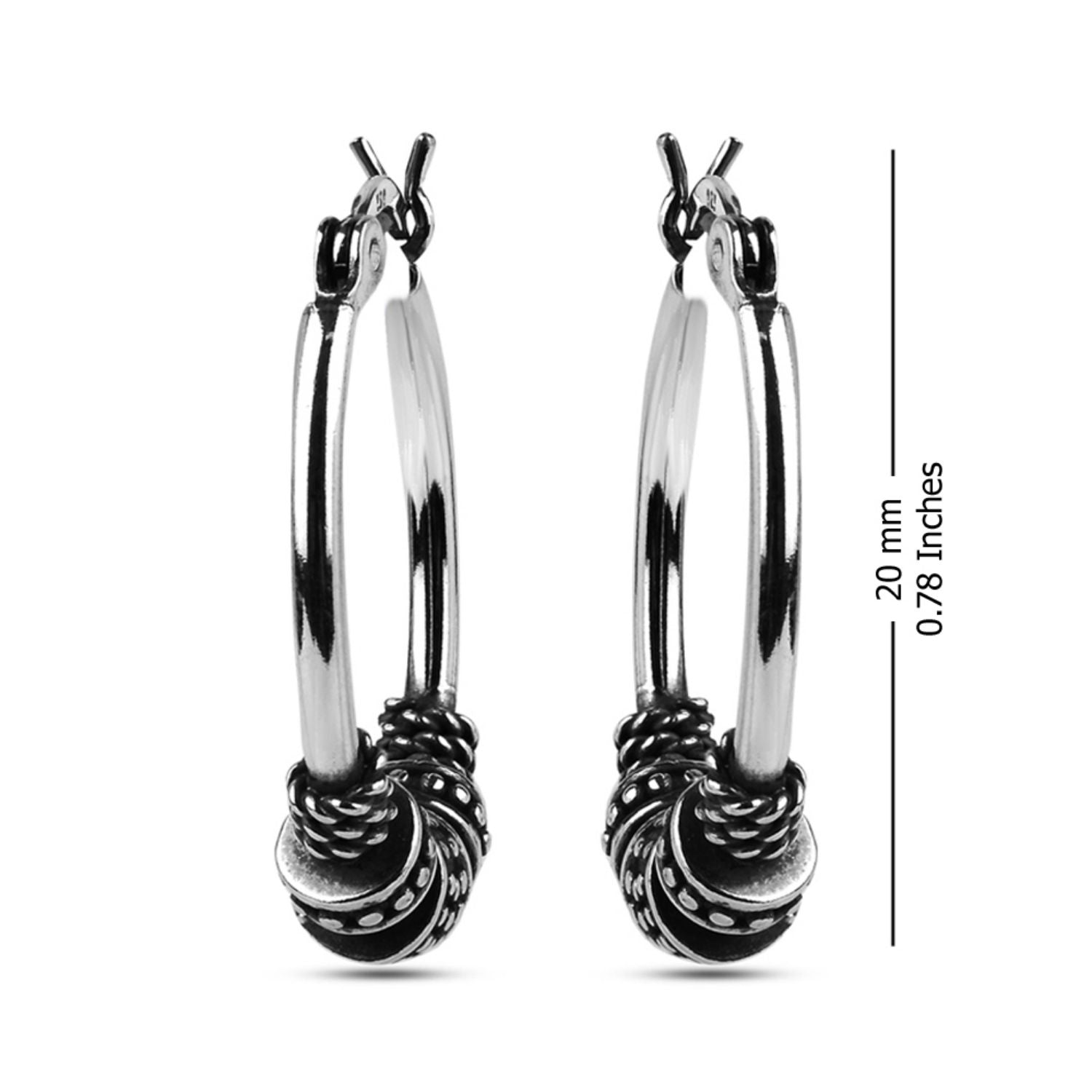 925 Sterling Silver Oxidized Tribal Hoop Earrings for Women