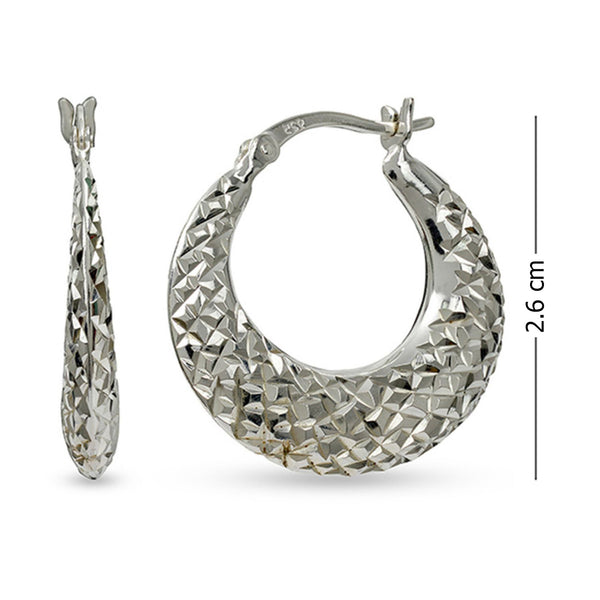 925 Sterling Silver Diamond Cut Hoop Earrings for Women