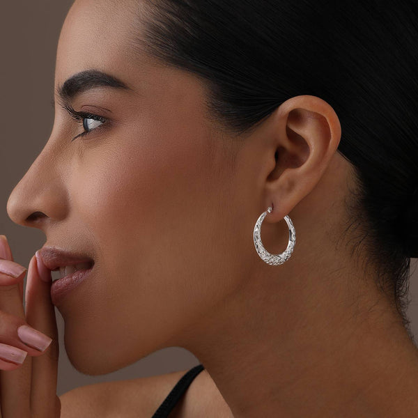 925 Sterling Silver Diamond Cut Hoop Earrings for Women