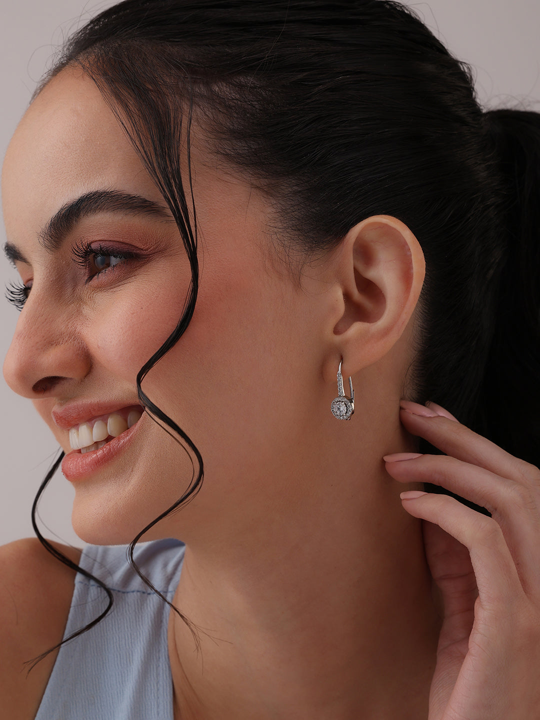 CZ Drop Leverback Earrings