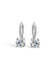 Rhodium CZ Leverback Drop Earrings
