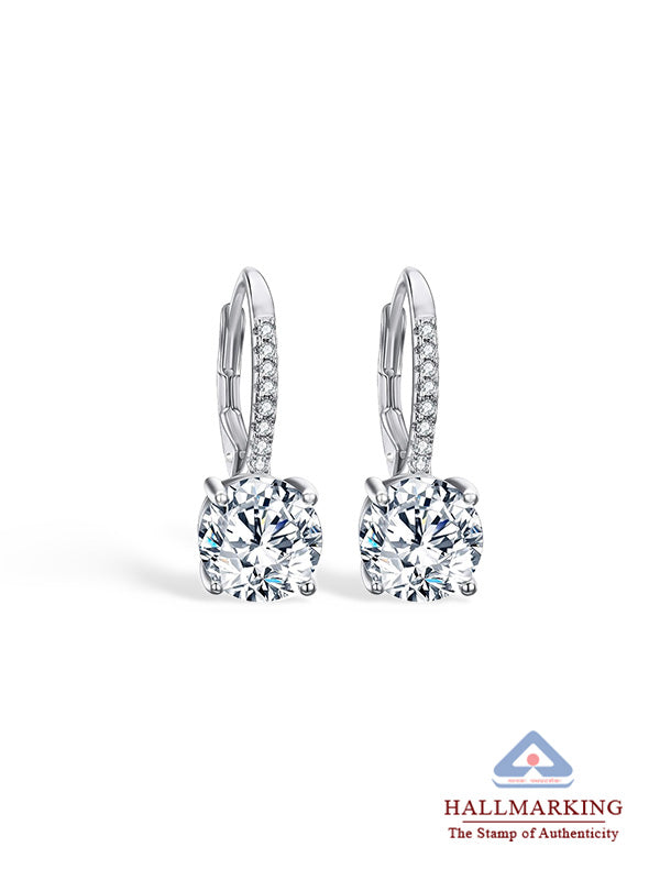 Rhodium CZ Leverback Drop Earrings