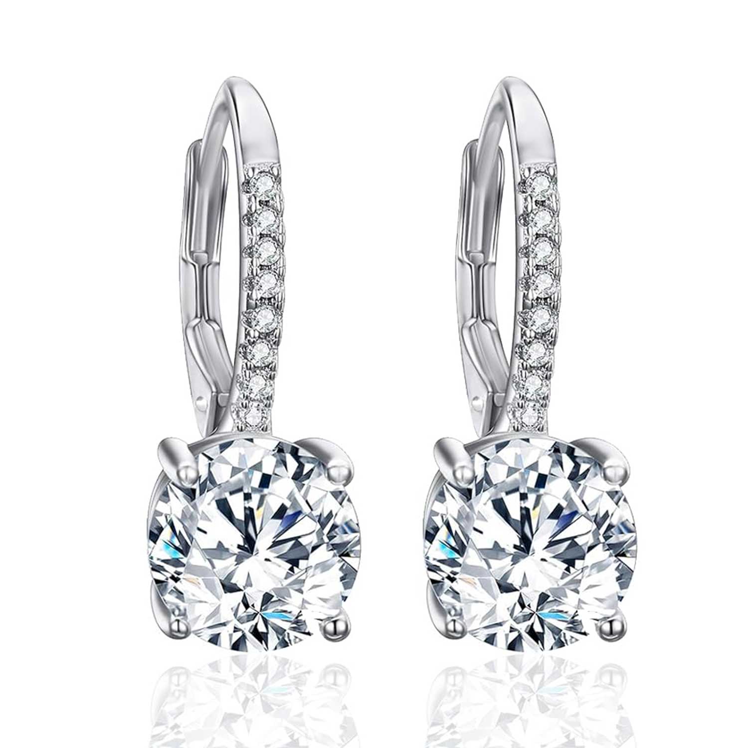 925 Sterling Silver Cubic Zirconia Drop Dangle Leverback Earrings for Women and Girls