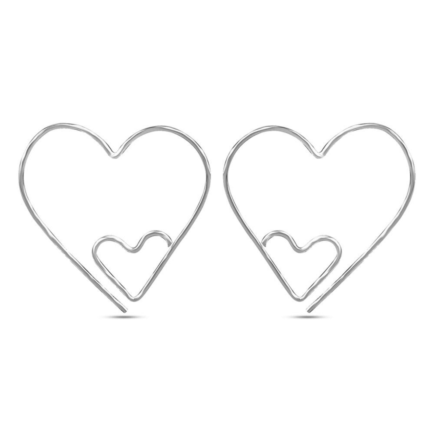 925 Sterling Silver Double Heart Earrings for Teen Women