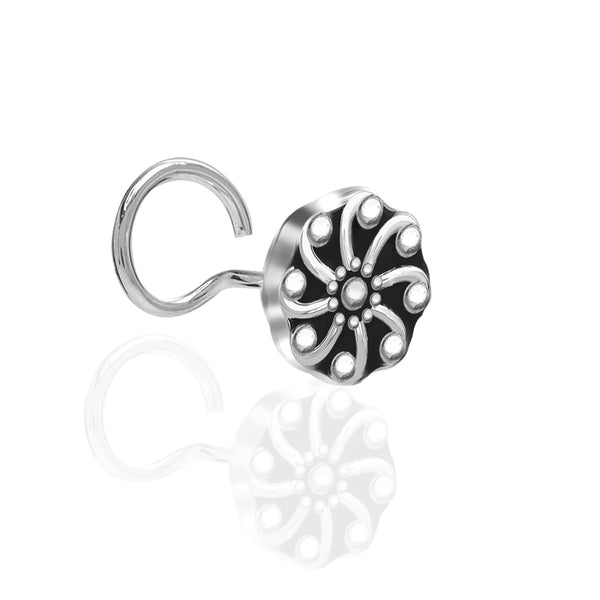 925 Sterling Silver Oxidised Flower Nosepin for Women