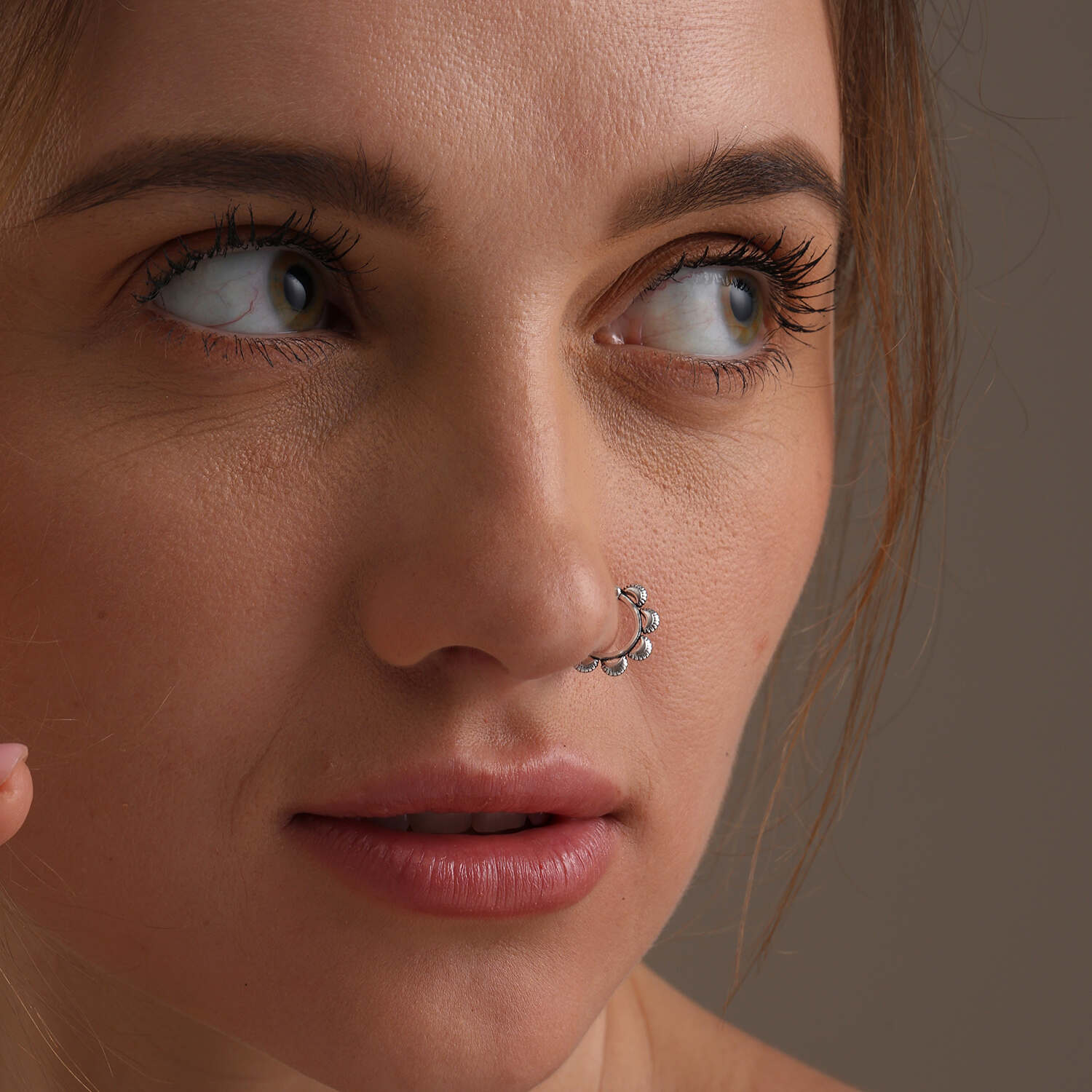 925 Sterling Silver Engraved Moon Motif Design Clip-On Septum Nose Pin for Women