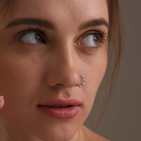 925 Sterling Silver Engraved Moon Motif Design Clip-On Septum Nose Pin for Women