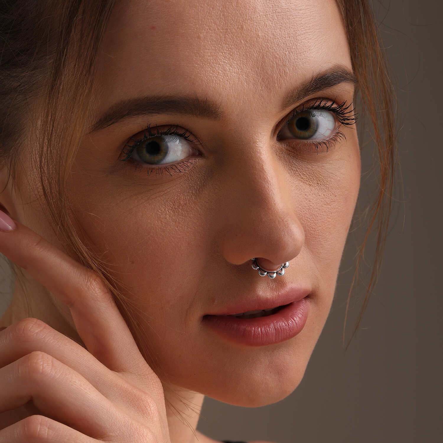 925 Sterling Silver Engraved Moon Motif Design Clip-On Septum Nose Pin for Women