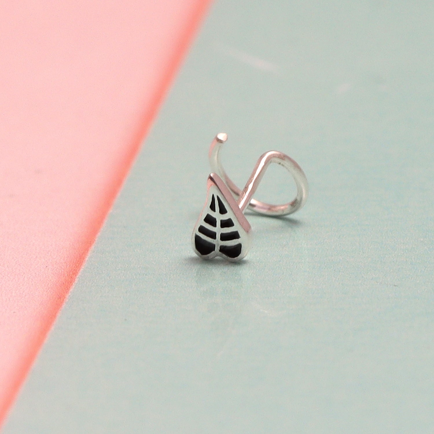 925 Sterling Silver Antique Peepal Leaf Nose Pin Studs for Women