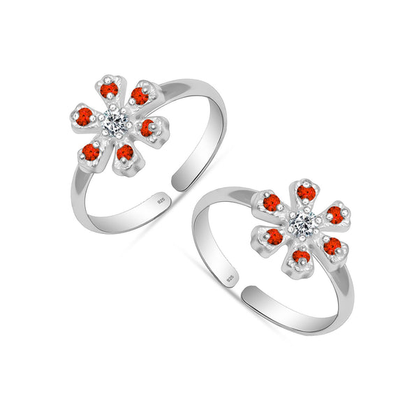 925 Sterling Silver CZ Floral Design Toe Ring for Women