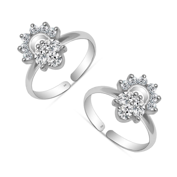 925 Sterling Silver Cz Floral Design Toe Ring for Women