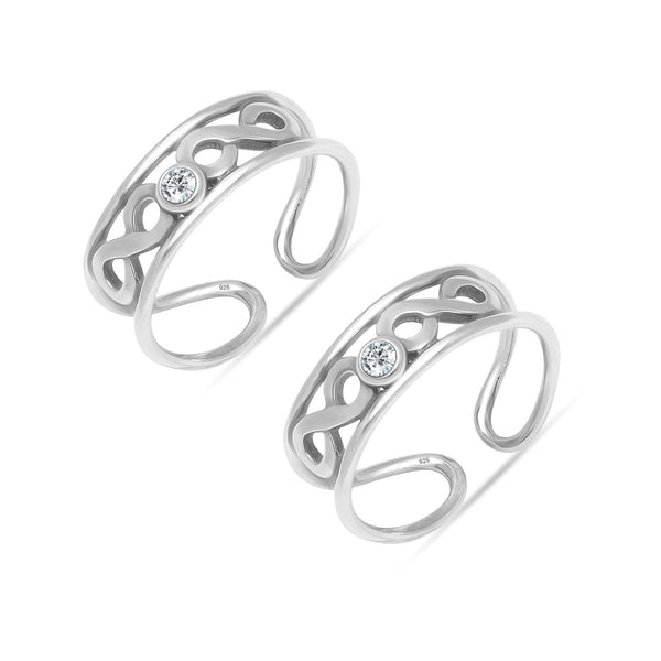 925 Sterling Silver Cz Oxidized Infinity Toe Rings for Women