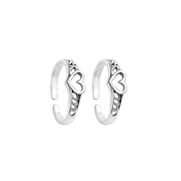 925 Sterling Silver Oxidized Heart Shape Toe Rings for Women
