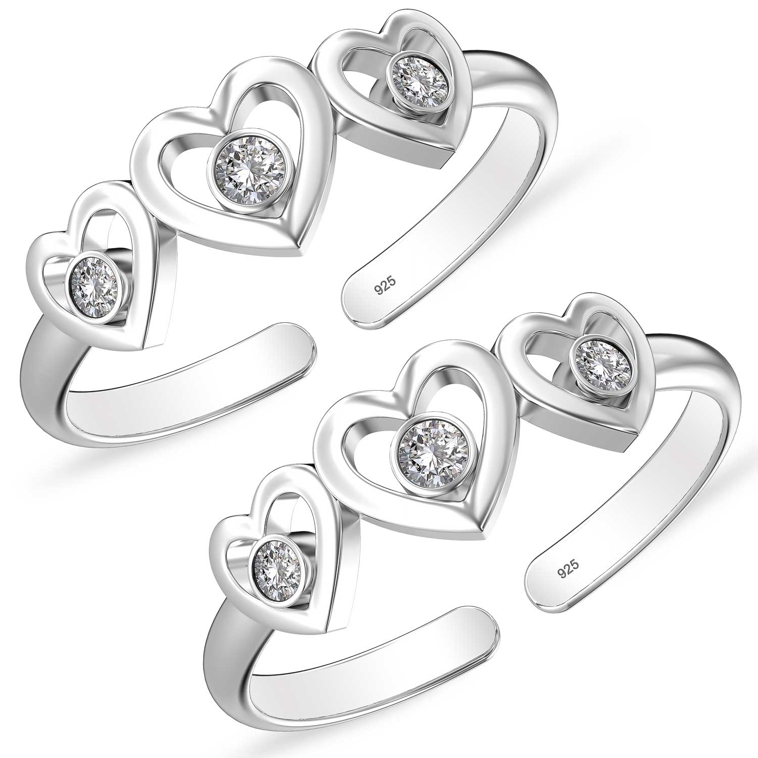 925 Sterling Silver Triple Heart Toe Ring for Women