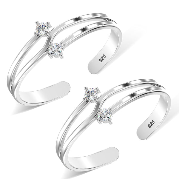 925 Sterling Silver Double CZ Toe Ring for Women