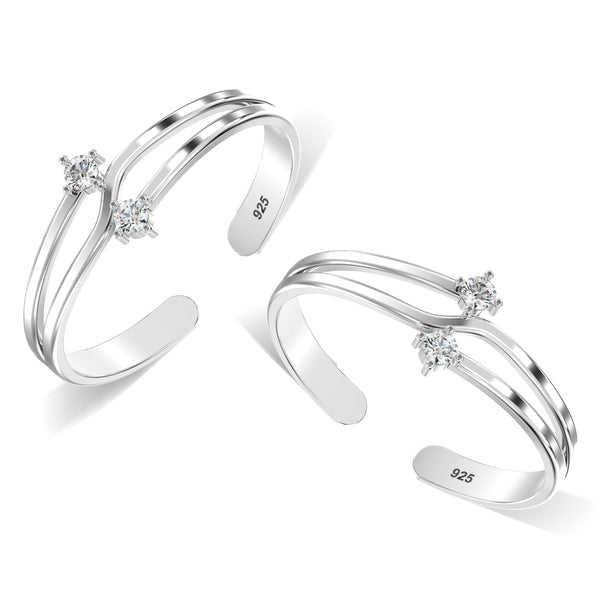 925 Sterling Silver Double CZ Toe Ring for Women