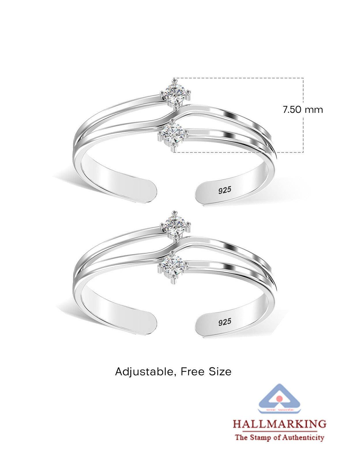 Double CZ Adjustable Toe Ring