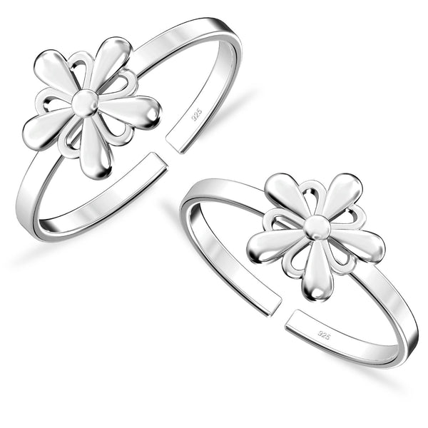 925 Sterling Silver Cutwork Floral Toe Ring for Women