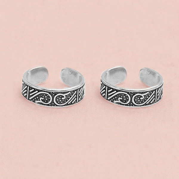 925 Sterling Silver Designer Oxidized Band Toe Rings for Women