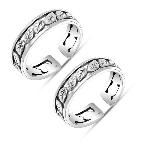 925 Sterling Silver Designer Oxidized Leaf Shape Band Toe Rings for Women