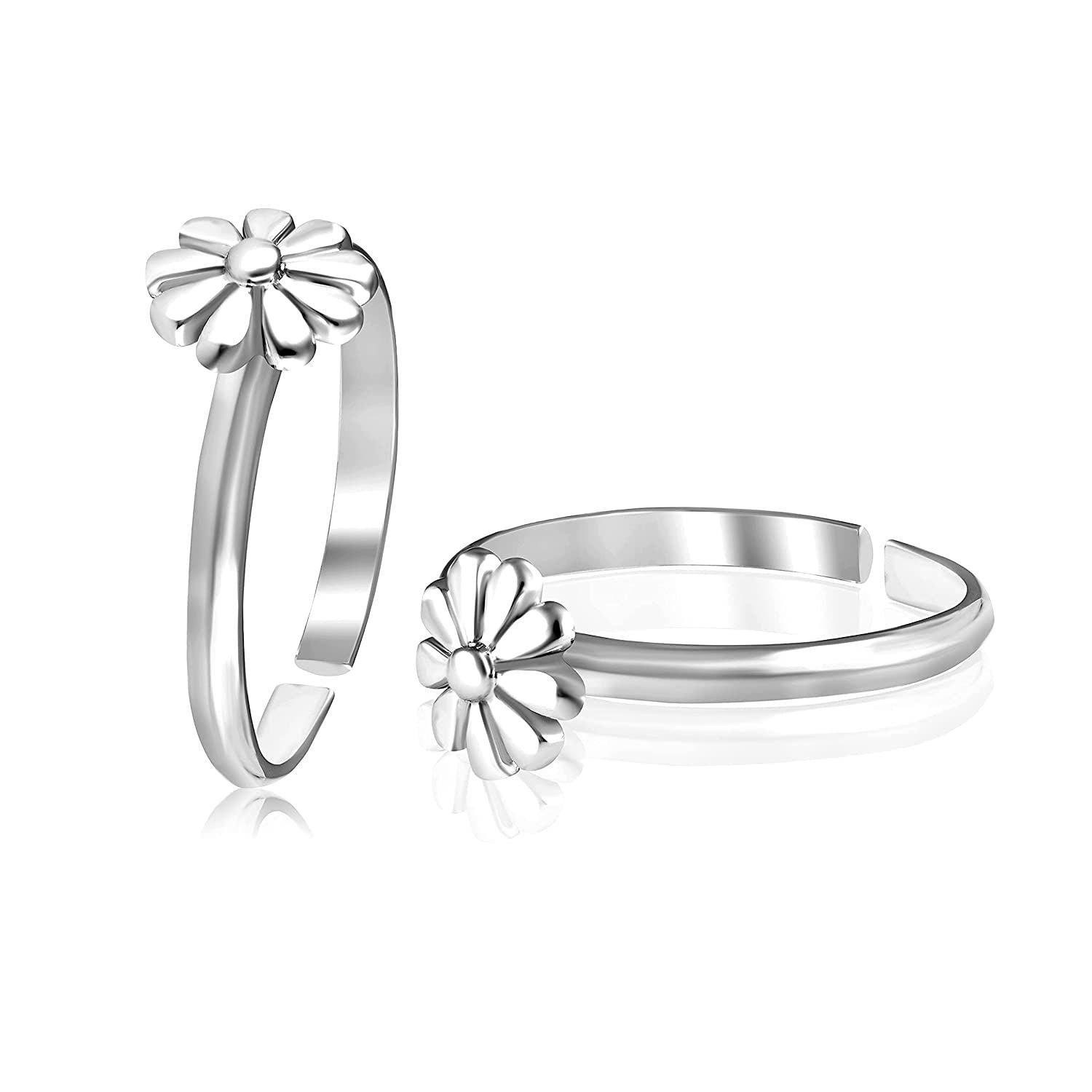 925 Sterling Silver Flower Design Toe Ring for Women