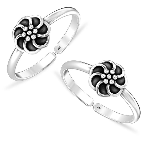 925 Sterling Silver Flower Antique Toe Ring for Women