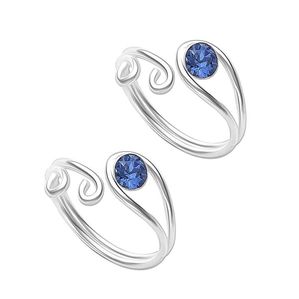 925 Sterling Silver Filigree Blue Stone Toe Ring for Women