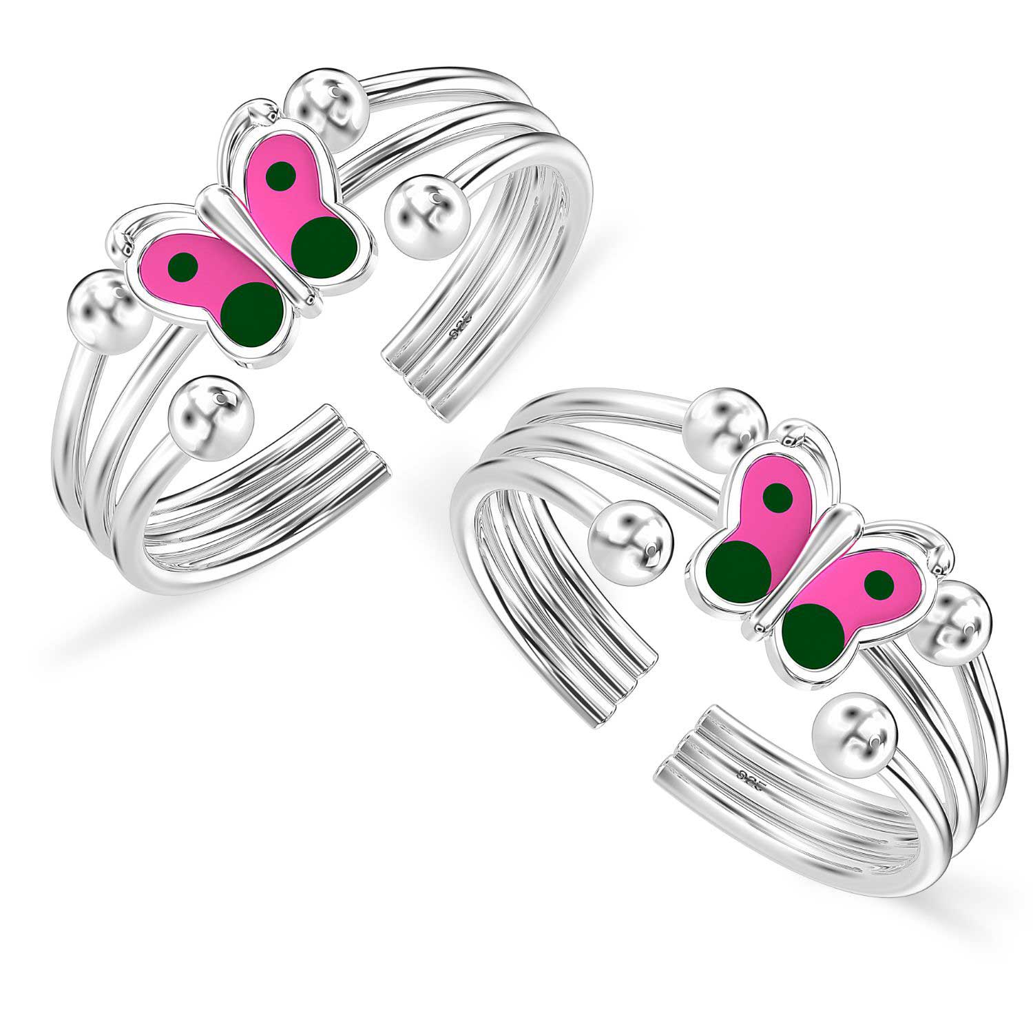 925 Sterling Silver Designer Butterfly Enamel Toerings for Women