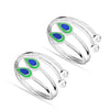 925 Sterling Silver Enamel Peacock Feather Toe Ring Pair for Women