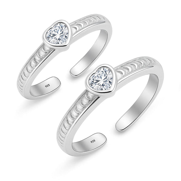 925 Sterling Silver CZ Heart Shape Design Toe Ring for Women