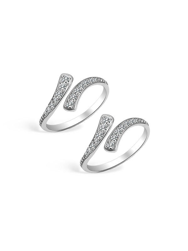 Rhodium CZ Twisted Toe Ring