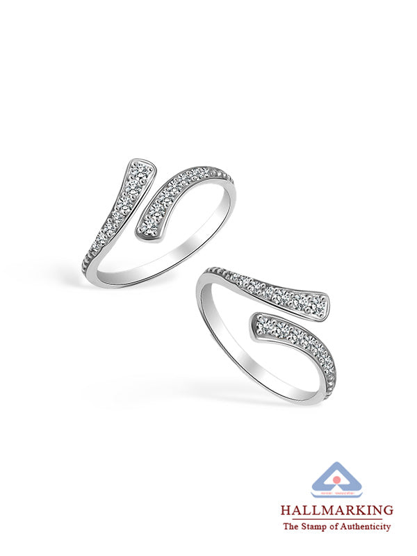 Rhodium CZ Twisted Toe Ring