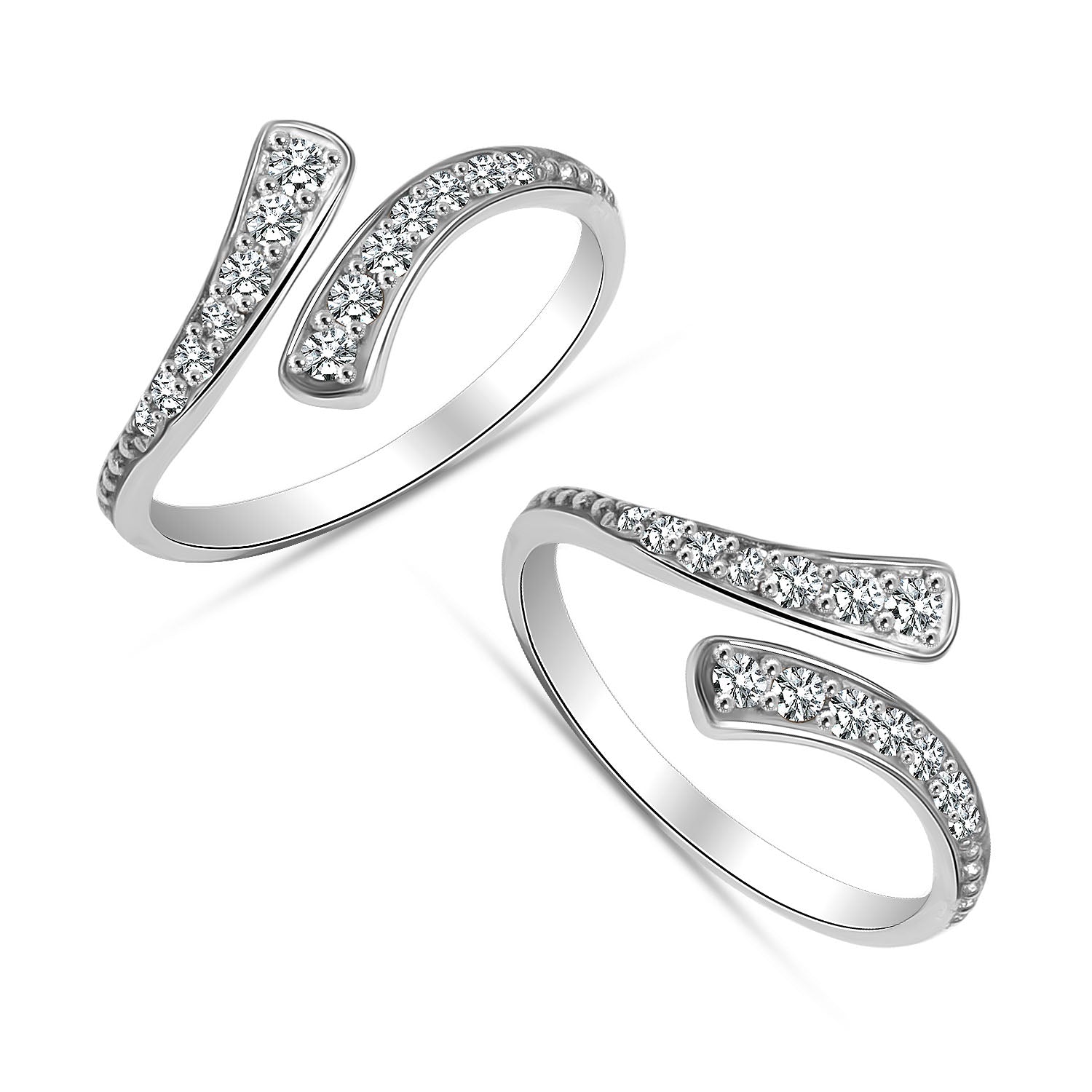 925 Sterling Silver Cubic Zirconia Adjustable Twist Toe Ring for Women