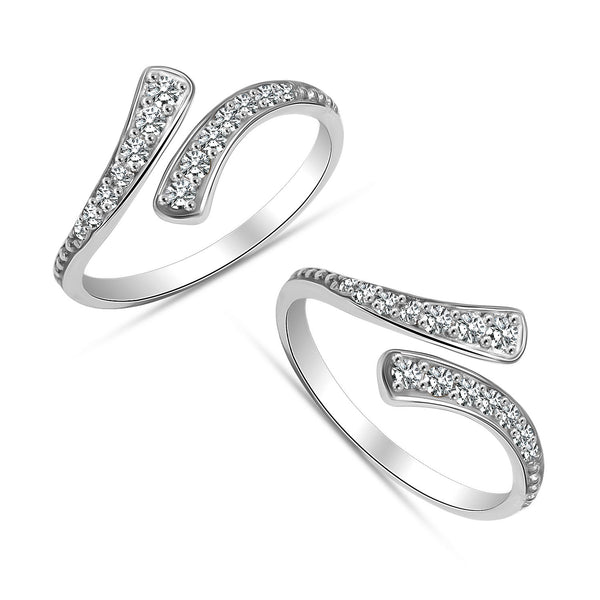 925 Sterling Silver Cubic Zirconia Adjustable Twist Toe Ring for Women