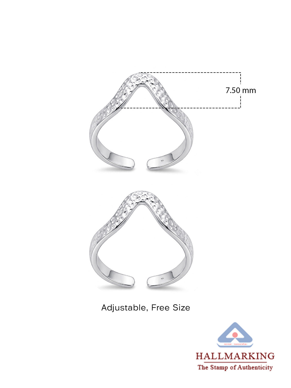 Silver Textured Open Toe Rings