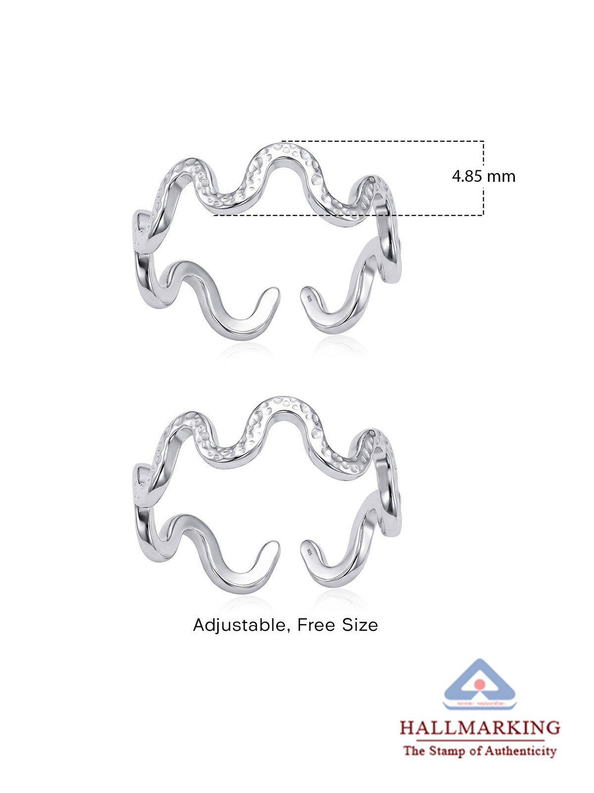 Silver Textured Wave Toe Ring
