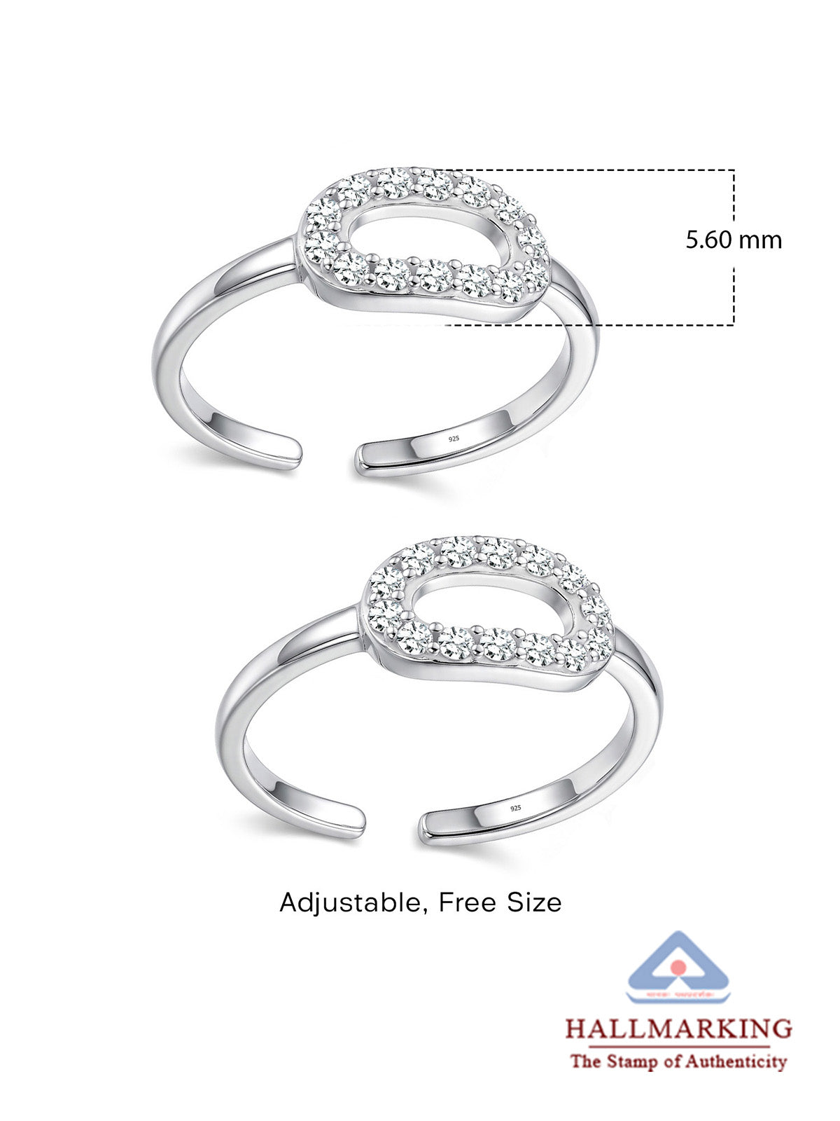 Silver CZ Open Oval Toe Ring